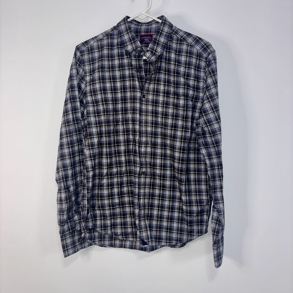 UNTUCKit Slim Fit Plaid Button Down Shirt Blue Gray Cotton Size M